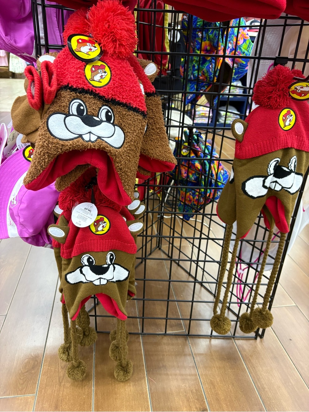 Buc-ee's Beaver Face Earflap Red Beanie Collectible Texas USA Adult One Size